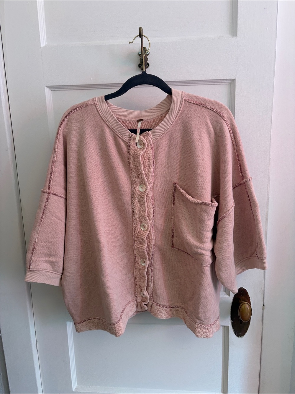 Free People Dusty Rose Button-Front Pocket Cardigan